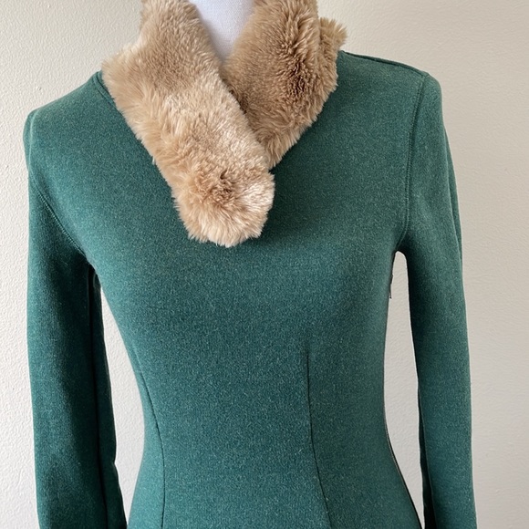 Band of Outsiders Green Emerald Sweater Dress with Fur Faux Collar size S - Picture 5 of 14